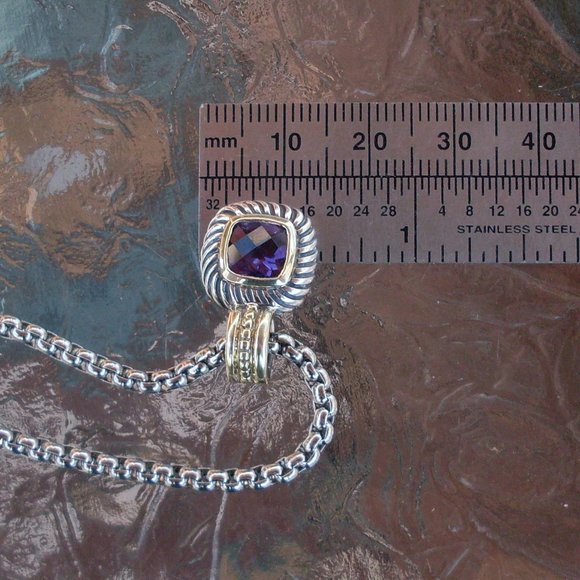 Retired David Yurman Albion Amethyst Enhancer Pendan w/Chain - 14K/925 - Picture 12 of 12